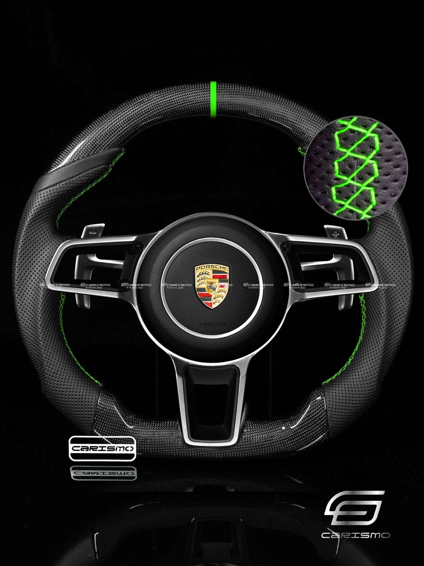Carismo Steering Wheel For Porsche 911 (991.2 with Dials) - Sport - Gloss Plain Carbon - Perforated Leather - Carismo