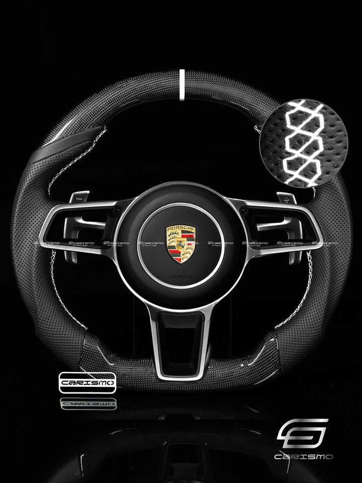 Carismo Steering Wheel For Porsche 911 (991.2 with Dials) - Sport - Gloss Plain Carbon - Perforated Leather - Carismo