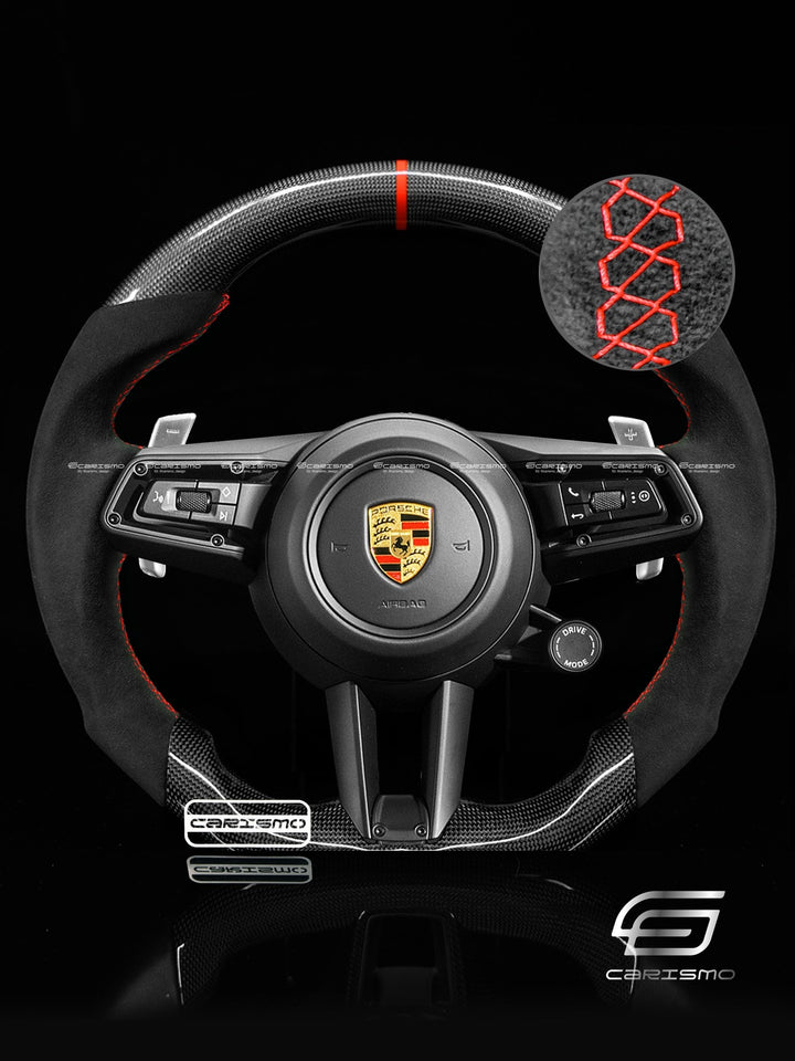 Carismo Steering Wheel For Porsche 911 (992) - Sport - Gloss Plain Carbon - Alcantara - Carismo