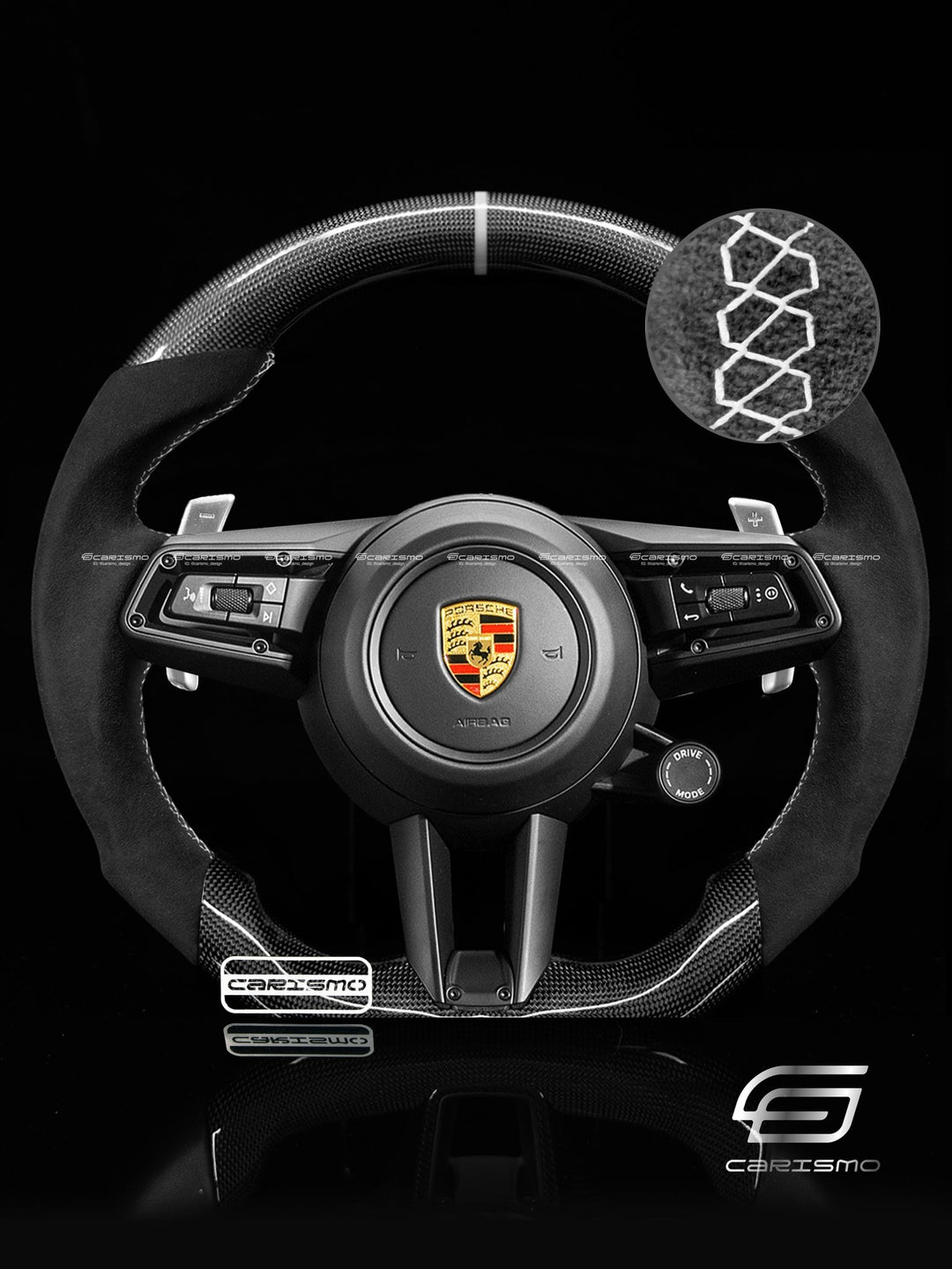 Carismo Steering Wheel For Porsche 911 (992) - Sport - Gloss Plain Carbon - Alcantara - Carismo