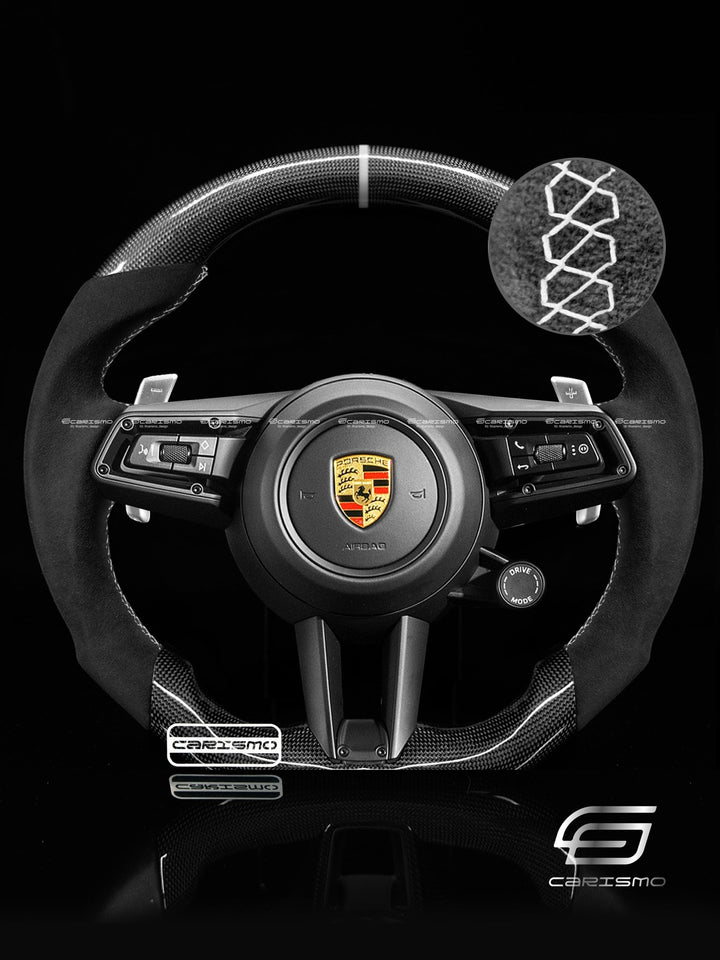 Carismo Steering Wheel For Porsche 911 (992) - Sport - Gloss Plain Carbon - Alcantara - Carismo