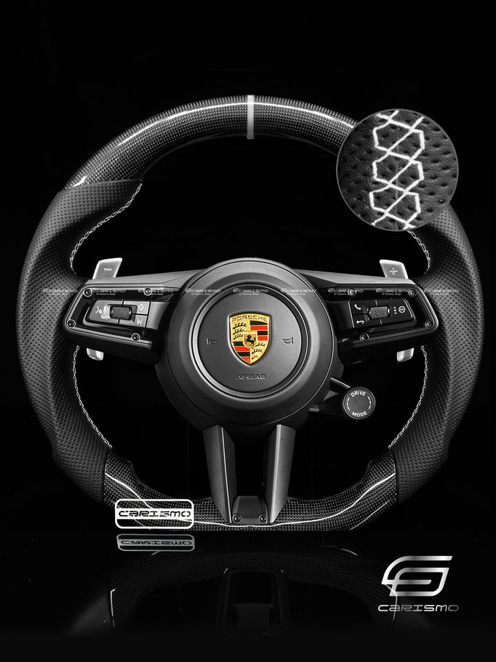 Carismo Steering Wheel For Porsche 911 (992) - Sport - Gloss Plain Carbon - Perforated Leather - Carismo