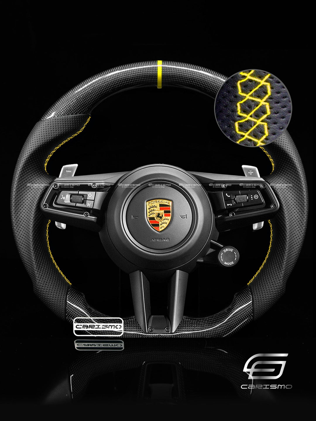 Carismo Steering Wheel For Porsche 911 (992) - Sport - Gloss Plain Carbon - Perforated Leather - Carismo