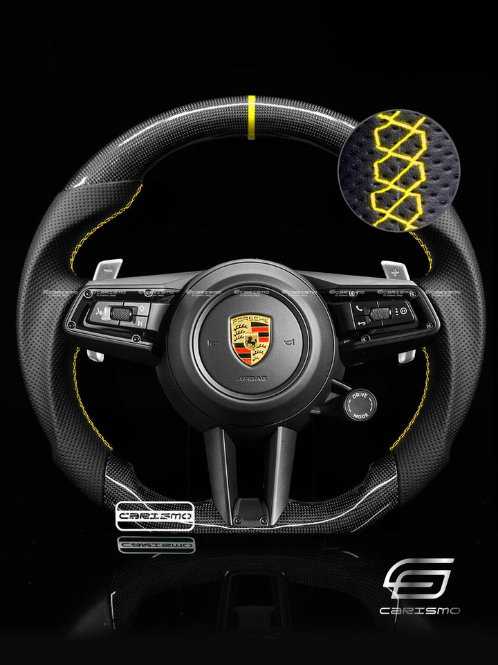 Carismo Steering Wheel For Porsche 911 (992) - Sport - Gloss Plain Carbon - Perforated Leather - Carismo