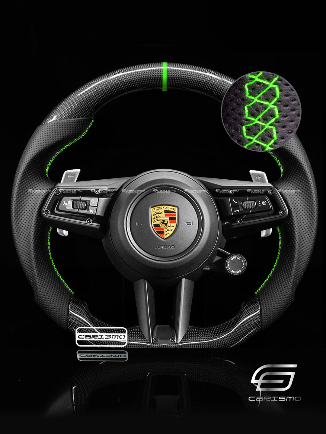 Carismo Steering Wheel For Porsche 911 (992) - Sport - Gloss Plain Carbon - Perforated Leather - Carismo