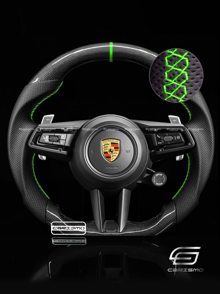 Carismo Steering Wheel For Porsche 911 (992) - Sport - Gloss Plain Carbon - Perforated Leather - Carismo