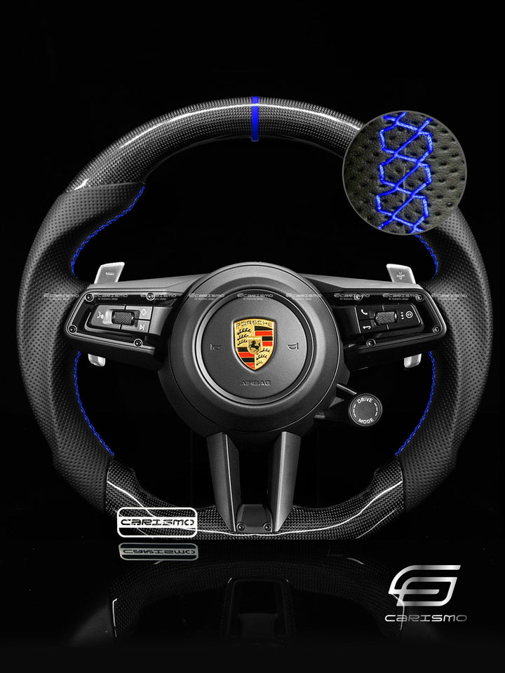 Carismo Steering Wheel For Porsche 911 (992) - Sport - Gloss Plain Carbon - Perforated Leather - Carismo