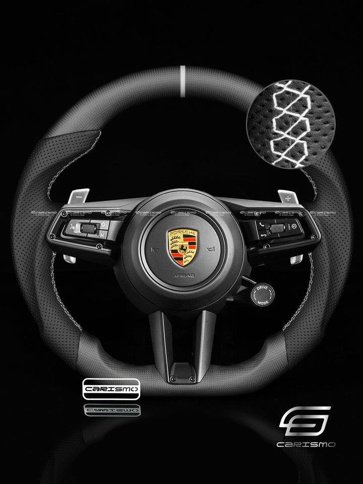 Carismo Steering Wheel For Porsche 911 (992) - Sport - Matte Plain Carbon - Perforated Leather - Carismo