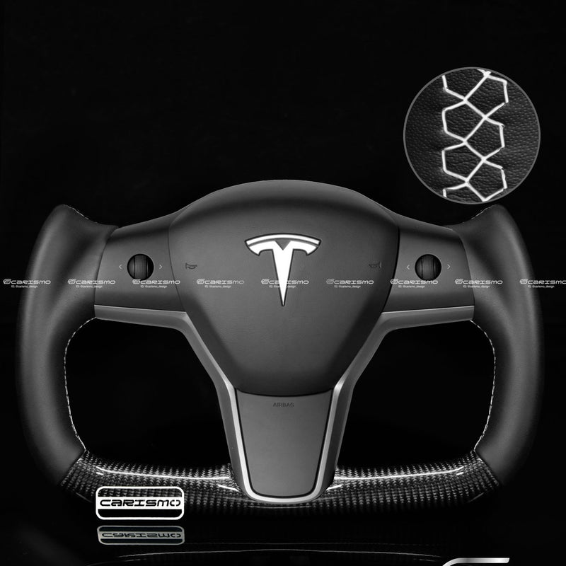 Carismo Steering Wheel For Tesla Model 3/Y - F1 Competition (Alt) - Gloss Carbon - Smooth Leather-Collection