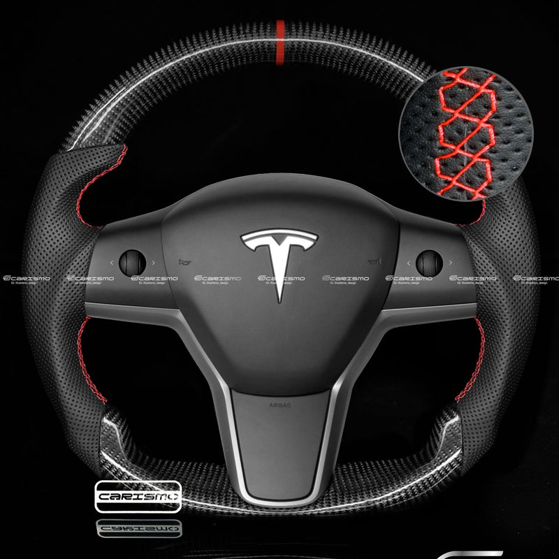 Carismo Steering Wheel For Tesla Model 3/Y - Sport - Gloss Carbon - Perforated Leather-Collection