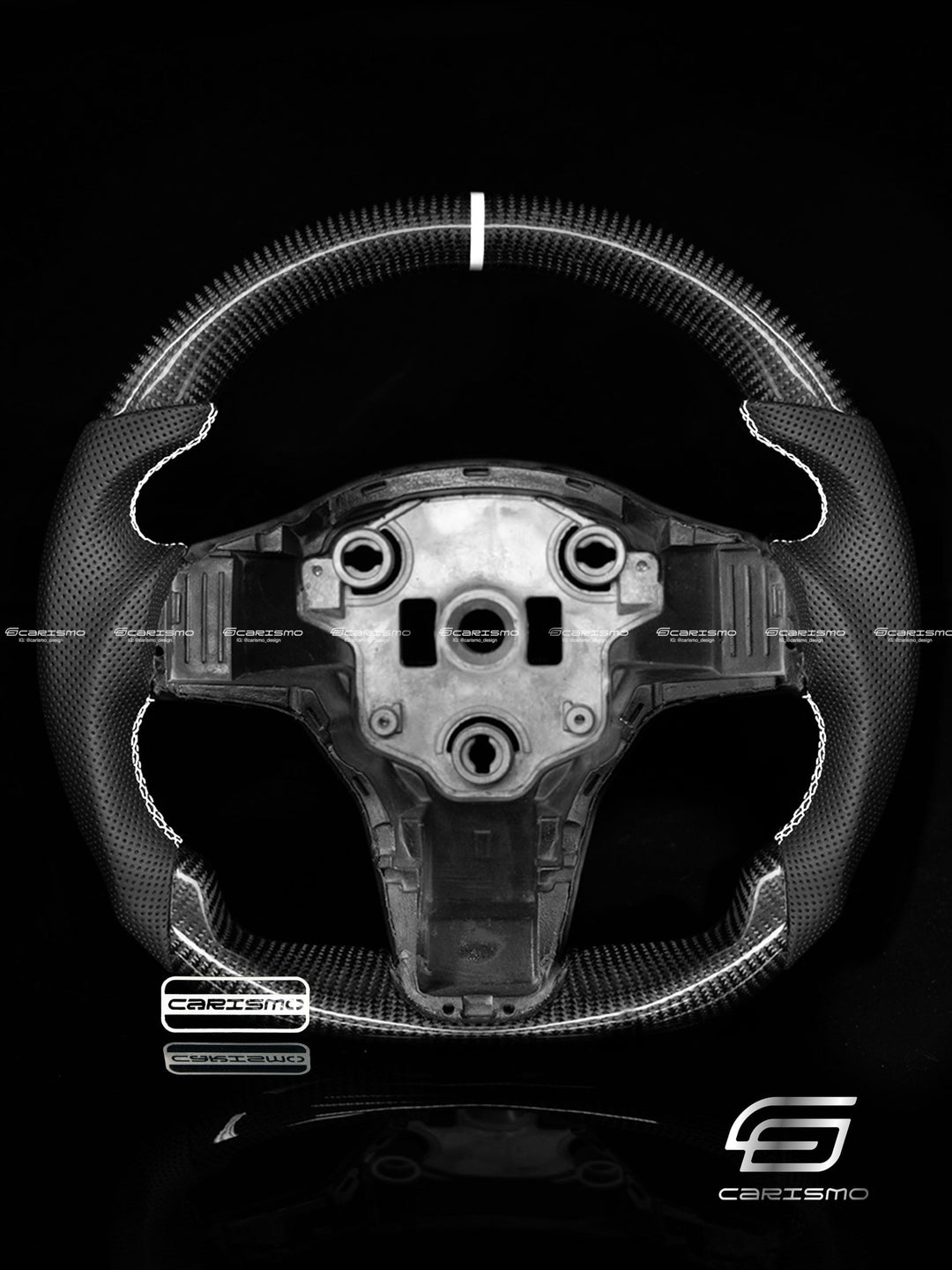 Carismo Steering Wheel For Tesla Model 3 - Sport - Gloss Carbon - Perforated Leather - Carismo