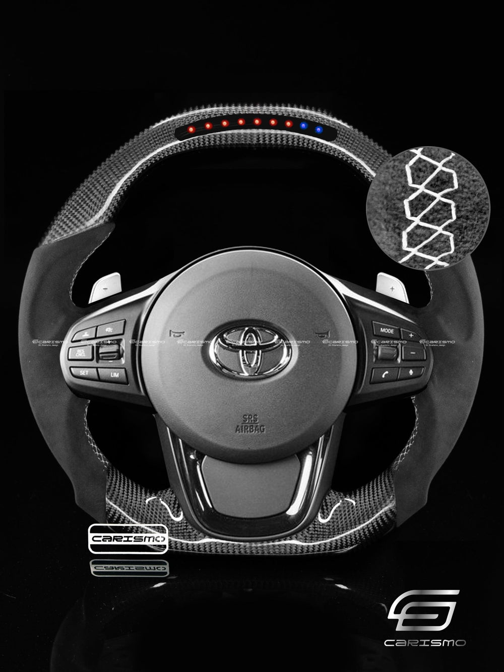 Carismo Steering Wheel For Toyota Supra (MKV) - Sequential RPM LED - Gloss Carbon - Alcantara - White