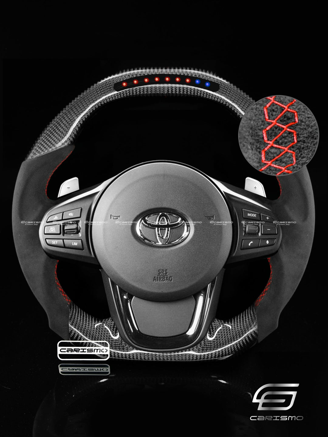 Carismo Steering Wheel For Toyota Supra (MKV) - Sequential RPM LED - Gloss Carbon - Alcantara - Carismo