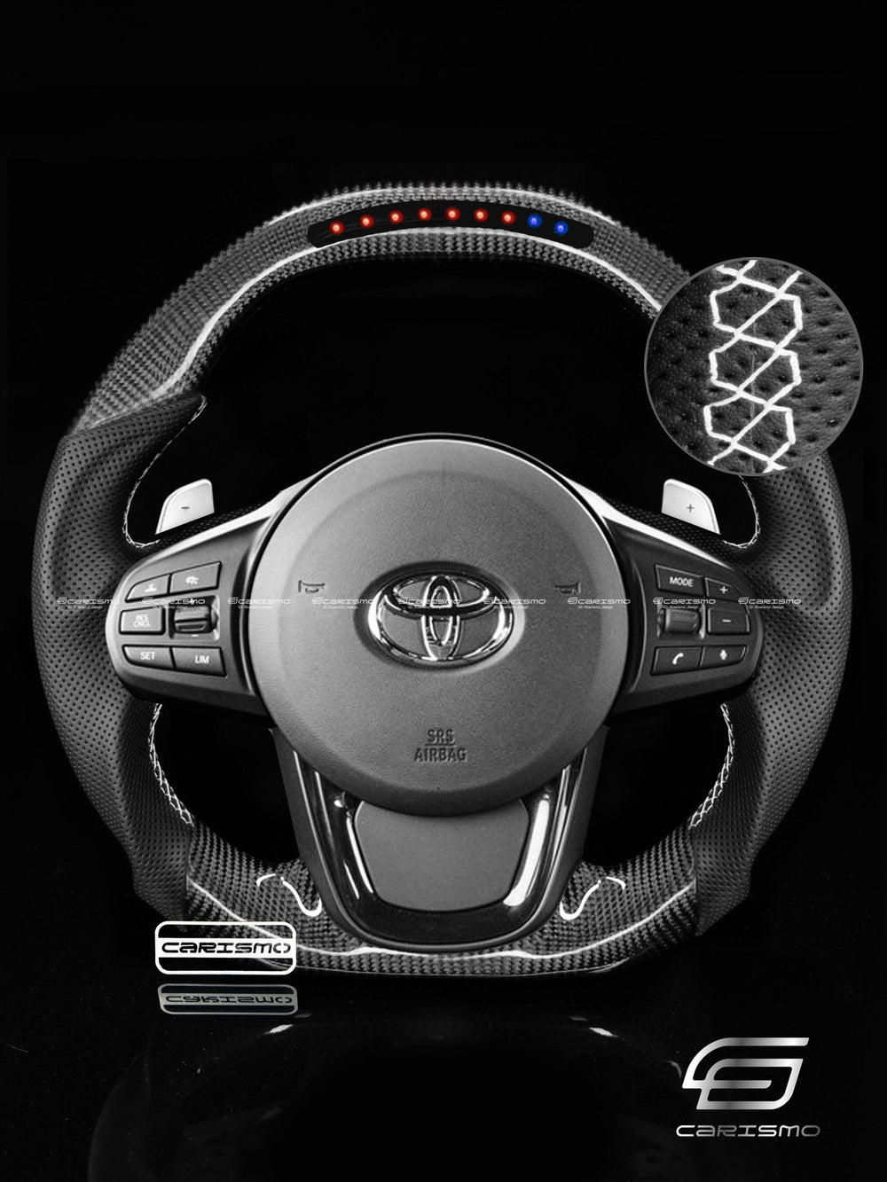 Carismo Steering Wheel For Toyota Supra (MKV) - Sequential RPM LED - Gloss Carbon - Perforated Leather - White