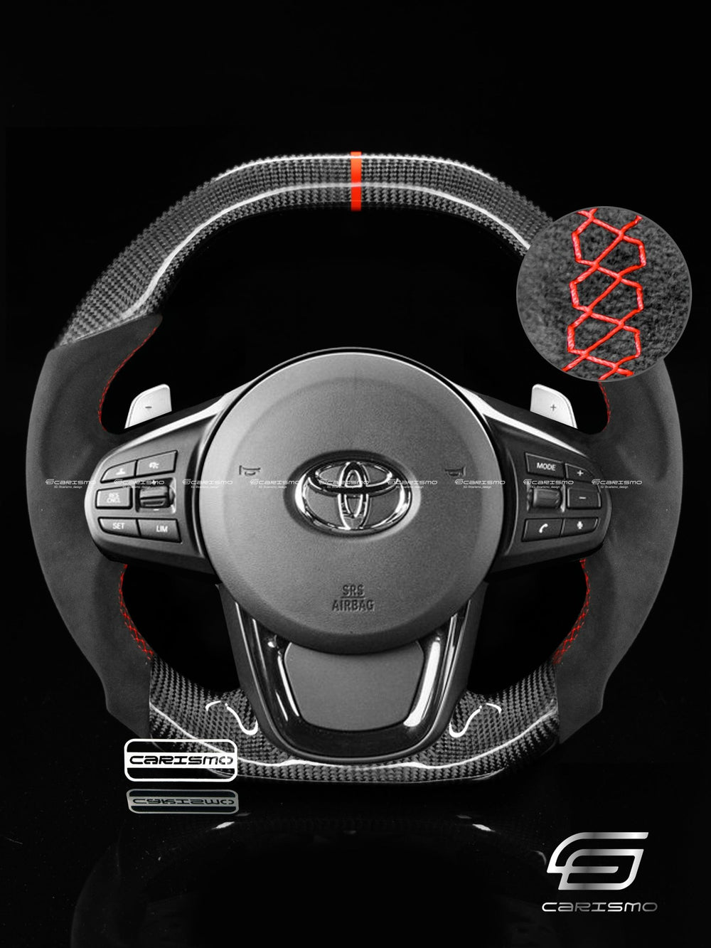 Carismo Steering Wheel For Toyota Supra (MKV) - Signature - Gloss Carbon - Alcantara - Red