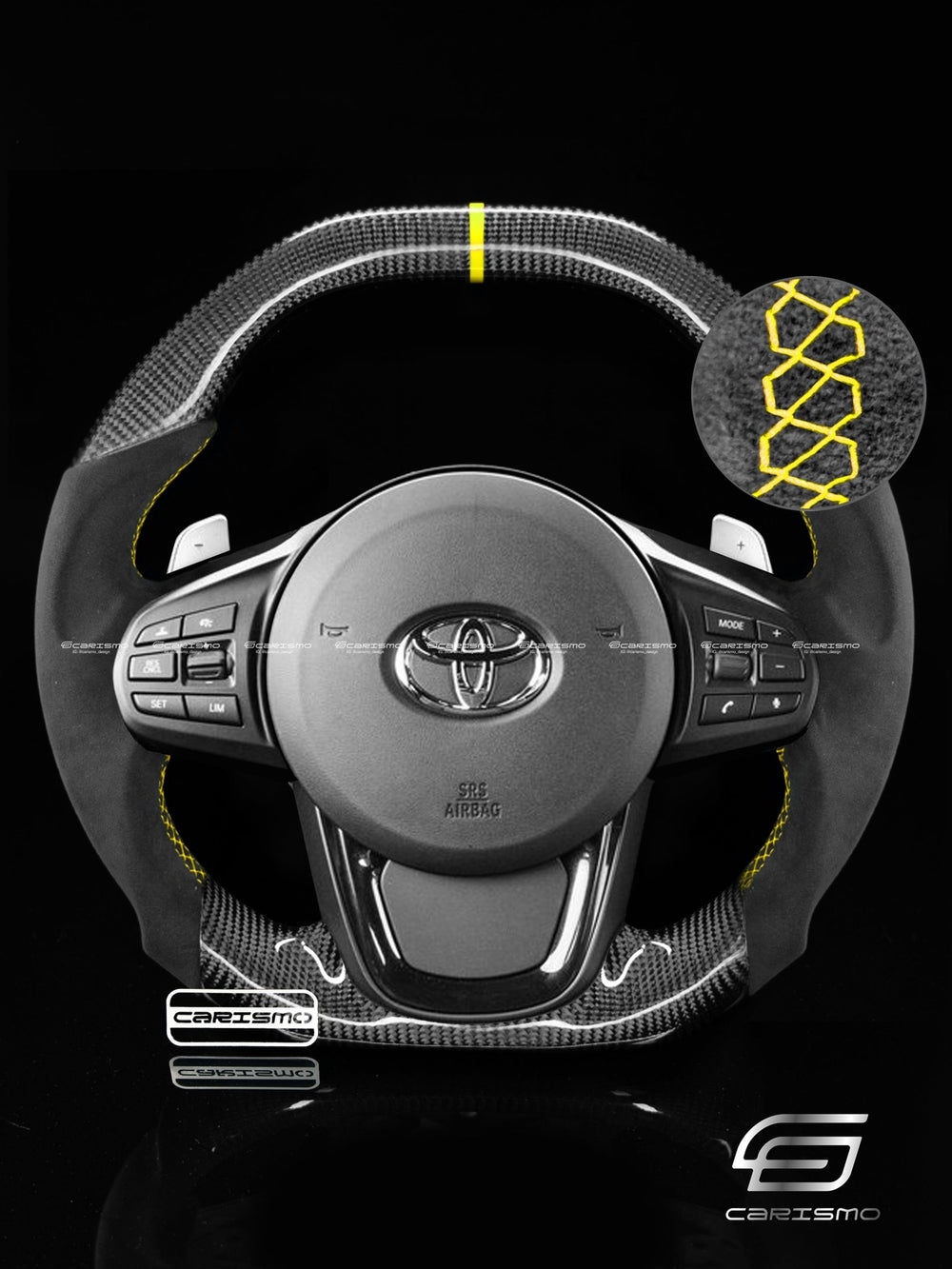 Carismo Steering Wheel For Toyota Supra (MKV) - Signature - Gloss Carbon - Alcantara - Yellow
