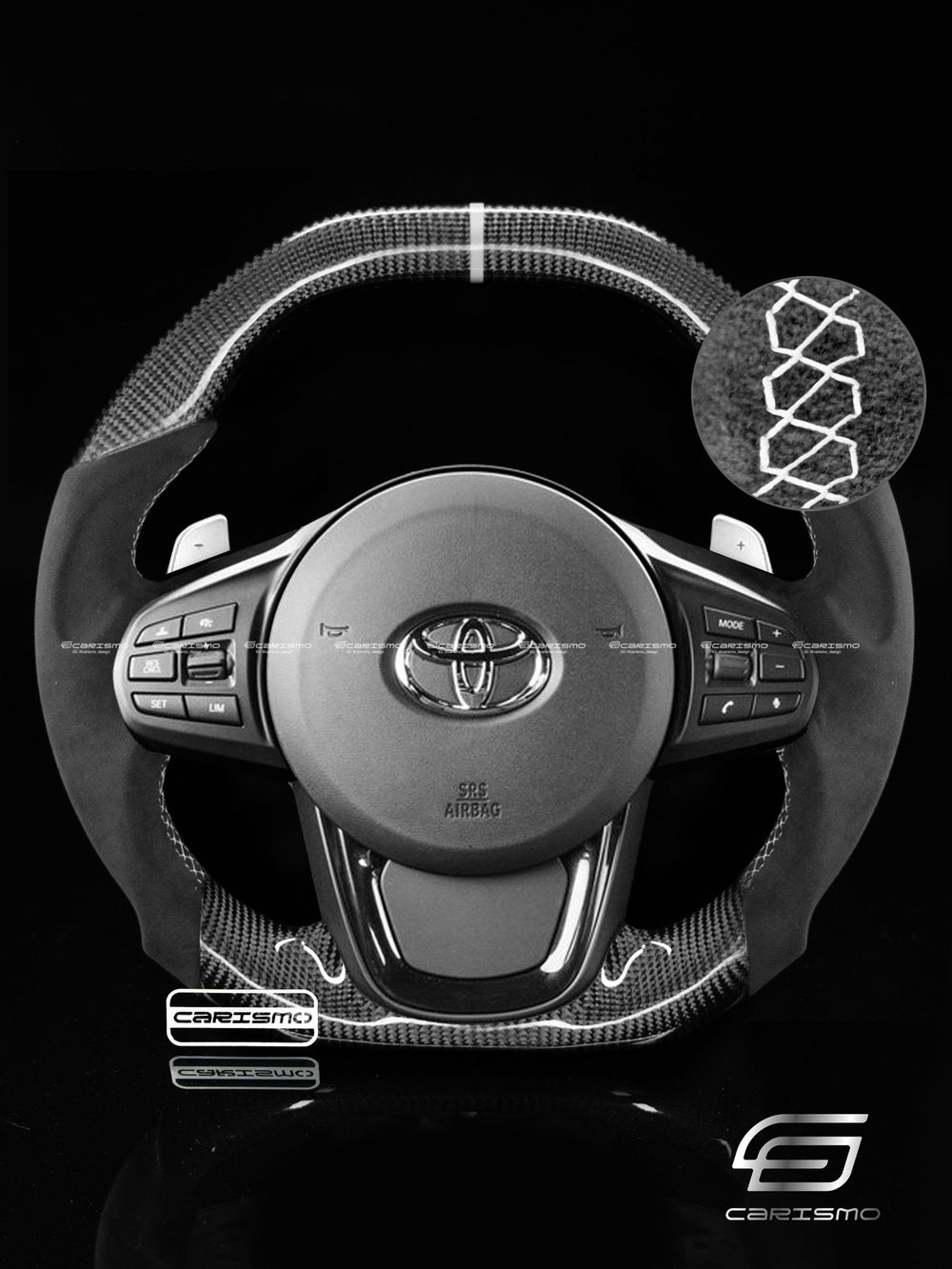 Carismo Steering Wheel For Toyota Supra (MKV) - Signature - Gloss Carbon - Alcantara - White