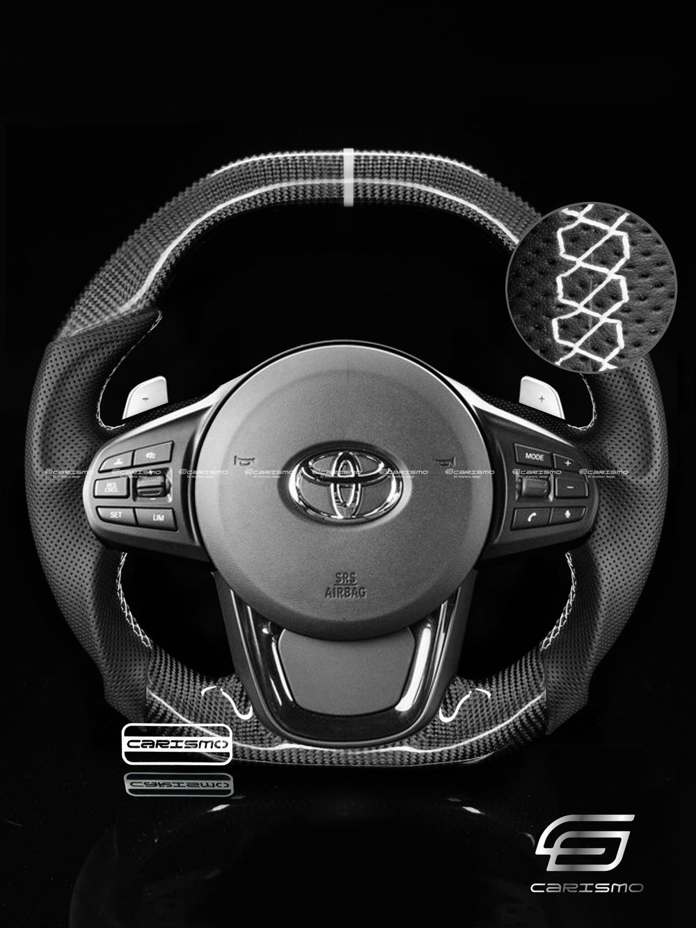 Carismo Steering Wheel For Toyota Supra (MKV) - Signature - Gloss Carbon - Perforated Leather - White